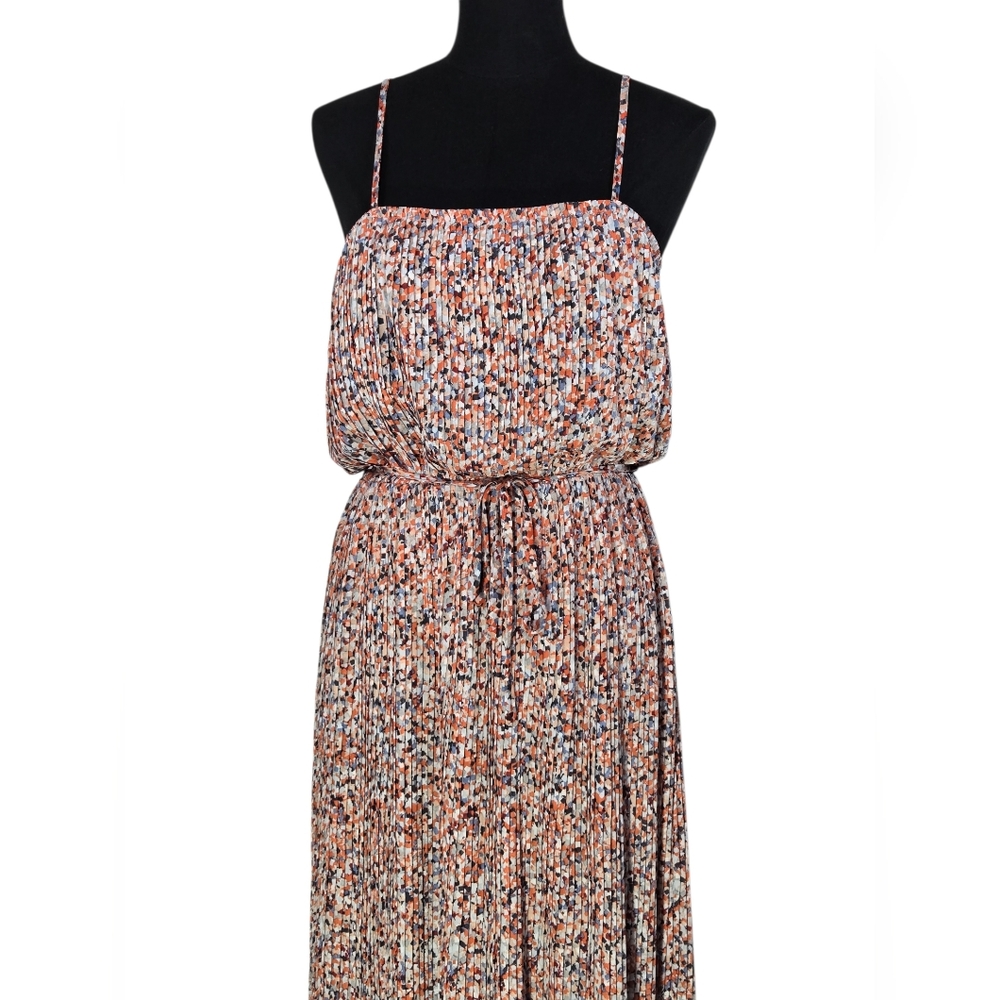 Anthropologie Pinch Pleated Midi Dress Medium Multicolor Elastic Waist - Picture 6 of 13